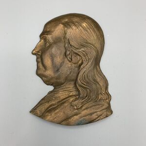 Vtg Benjamin Franklin Solid Cast Bronze Profile Left Facing Head MCM Art Deco